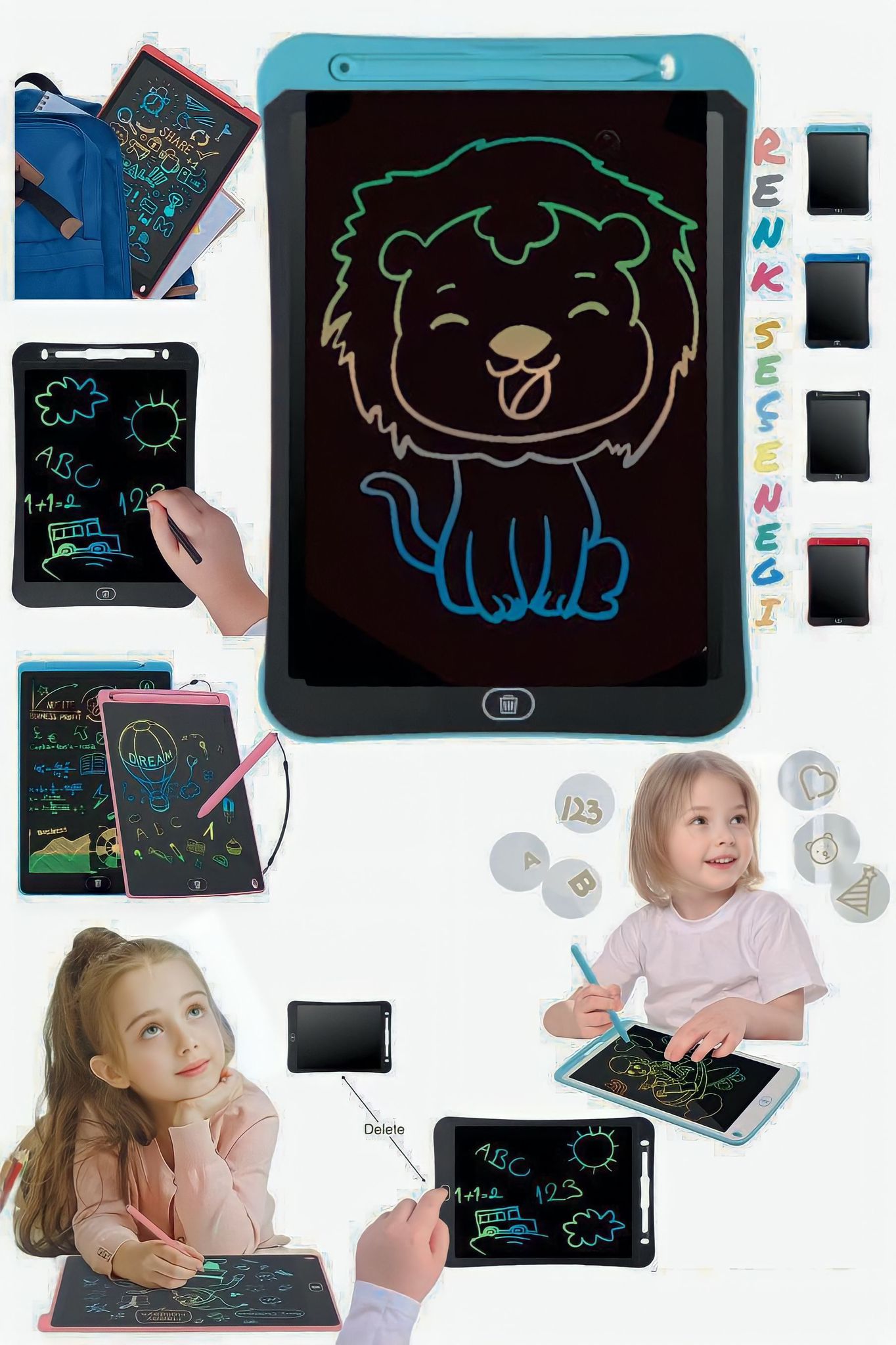 Renkli Tablet Lcd 10 Inç Dijital Kalemli Çizim Yazı Tahtası Grafik Not Yazma Eğitim Tableti