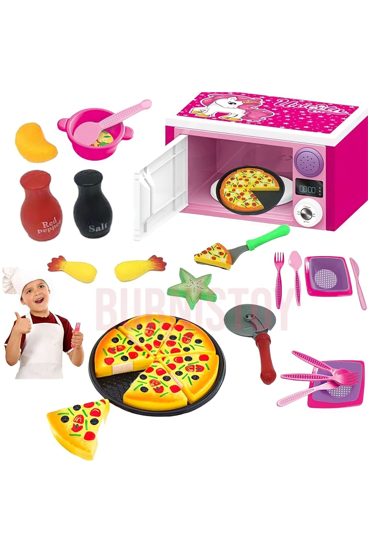 Mikrodalga Fırın Ve Pizza Seti 2'li Harika Mutfak Seti Çocuk Oyuncak