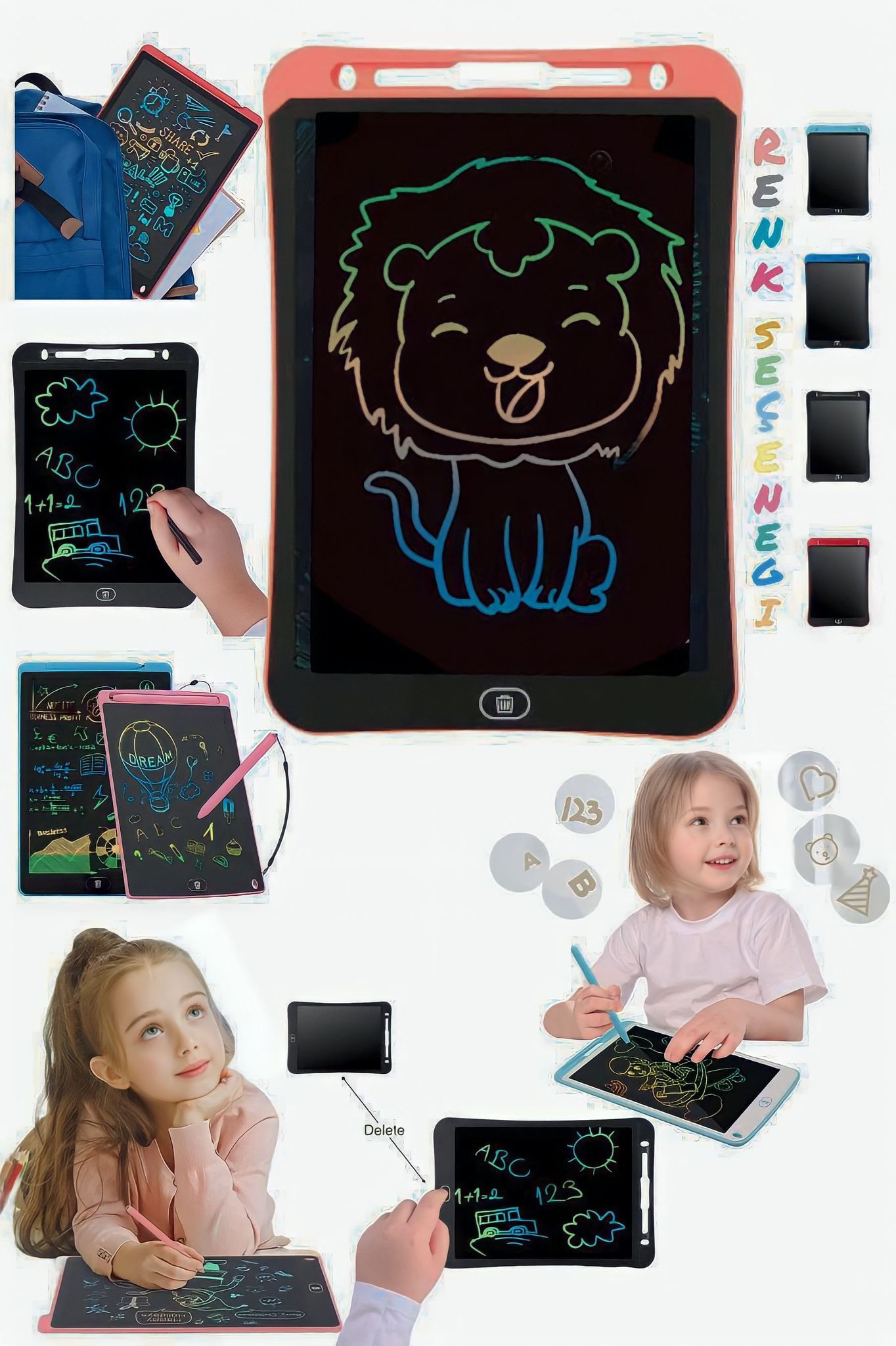 Renkli Tablet Lcd 12 Inç Dijital Kalemli Çizim Yazı Tahtası Grafik Not Yazma Eğitim Tableti
